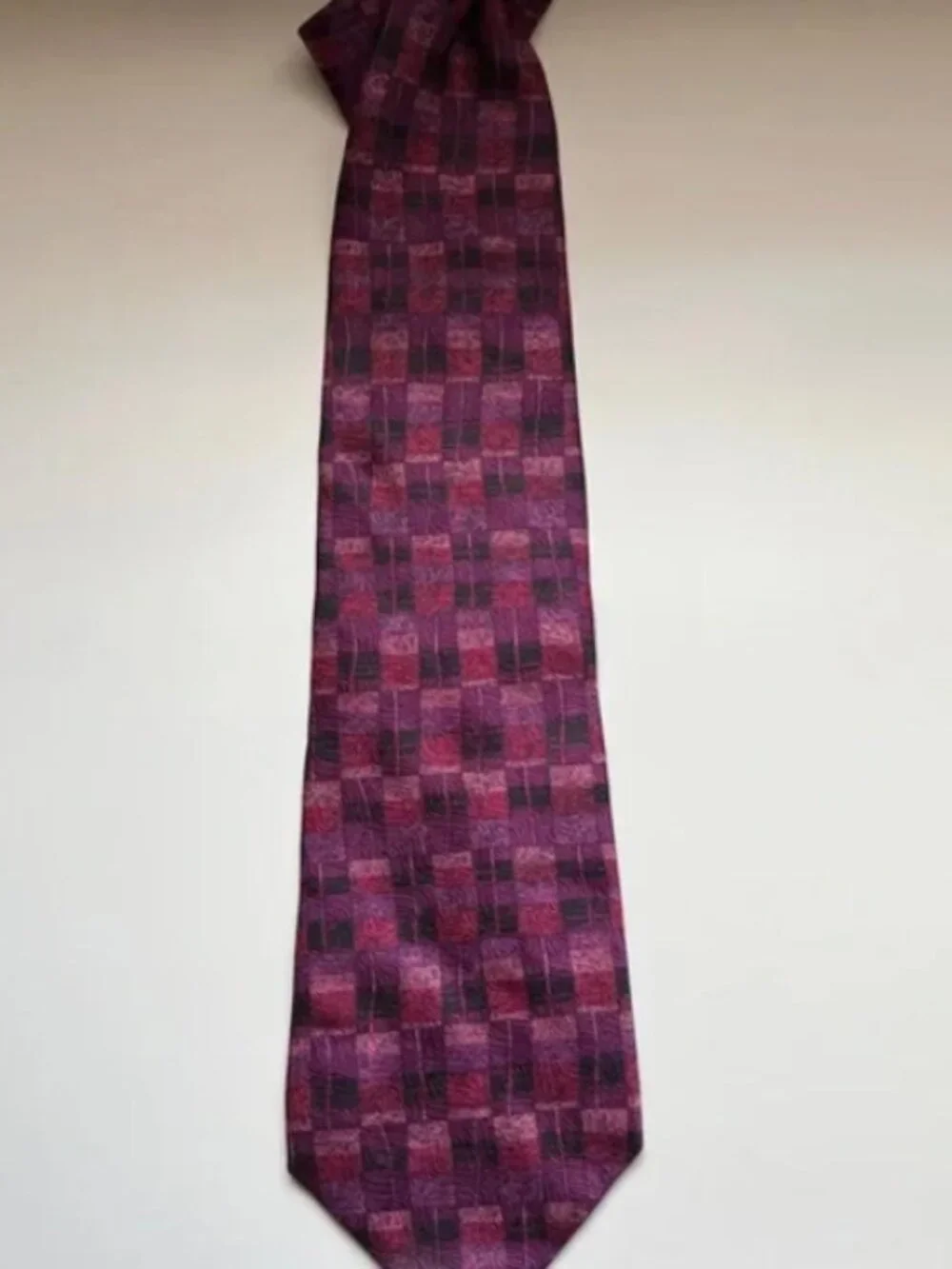 Alfani Purple Pink Print Silk Tie 80s 90s retro artsy vintage colorful geometric